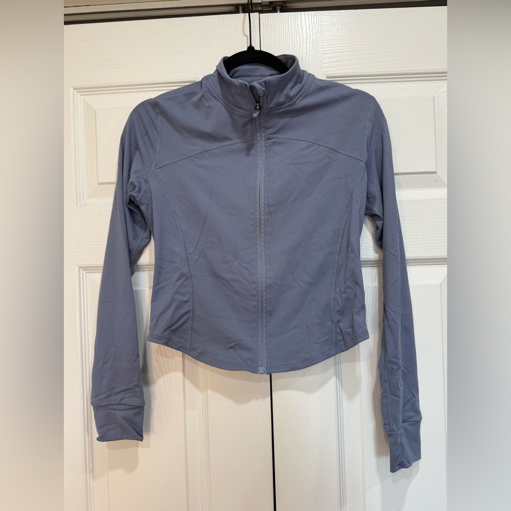 Women's Blue Crop Full Zip Up Workout Jacket